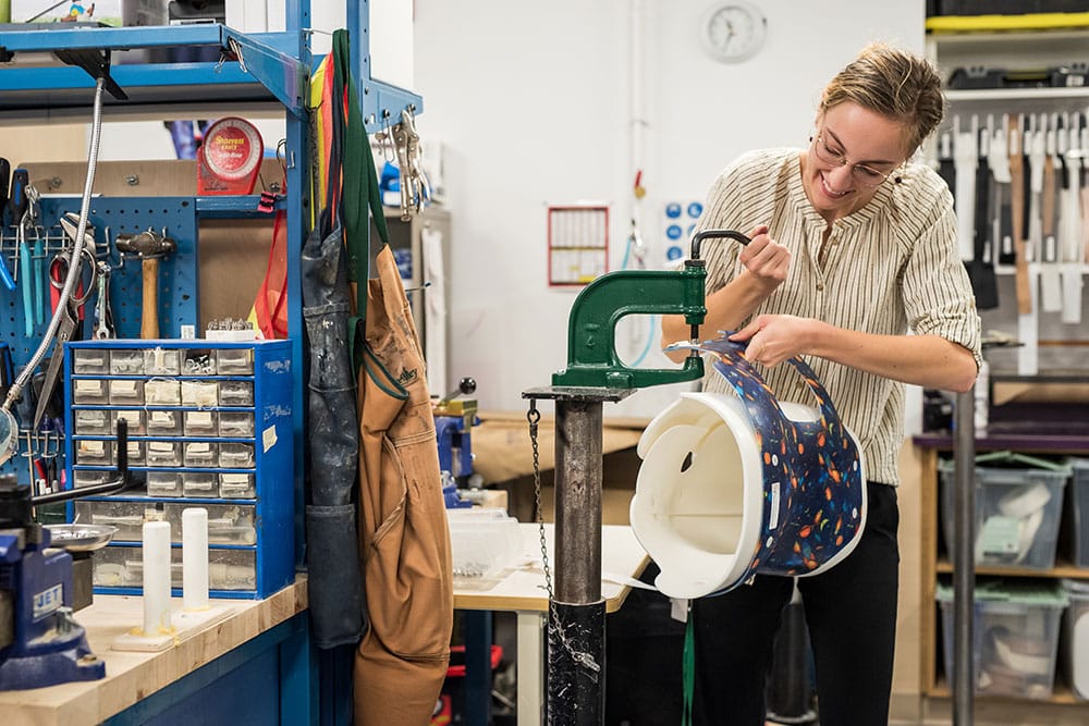 person working on assistive equipment